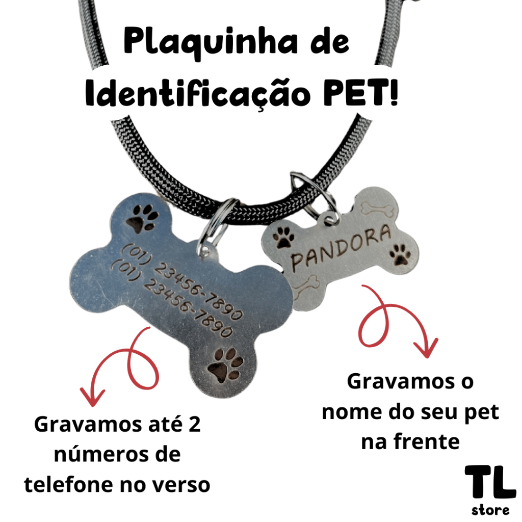 Colar para Cachorro Fêmea e Macho Com nome Personalizado Plaquinha de Identificação Pet