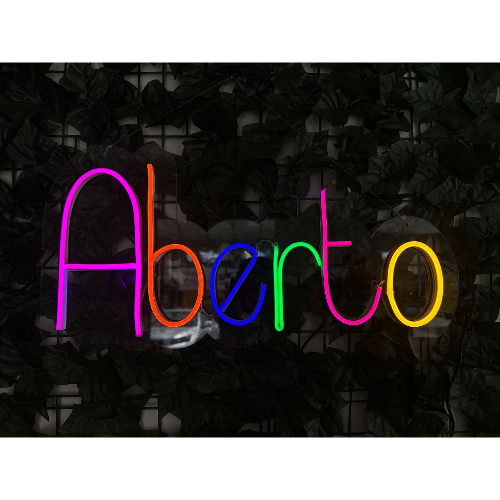 Placa luminária Neon aberto colorido penteadeira de puta 50x20 cm