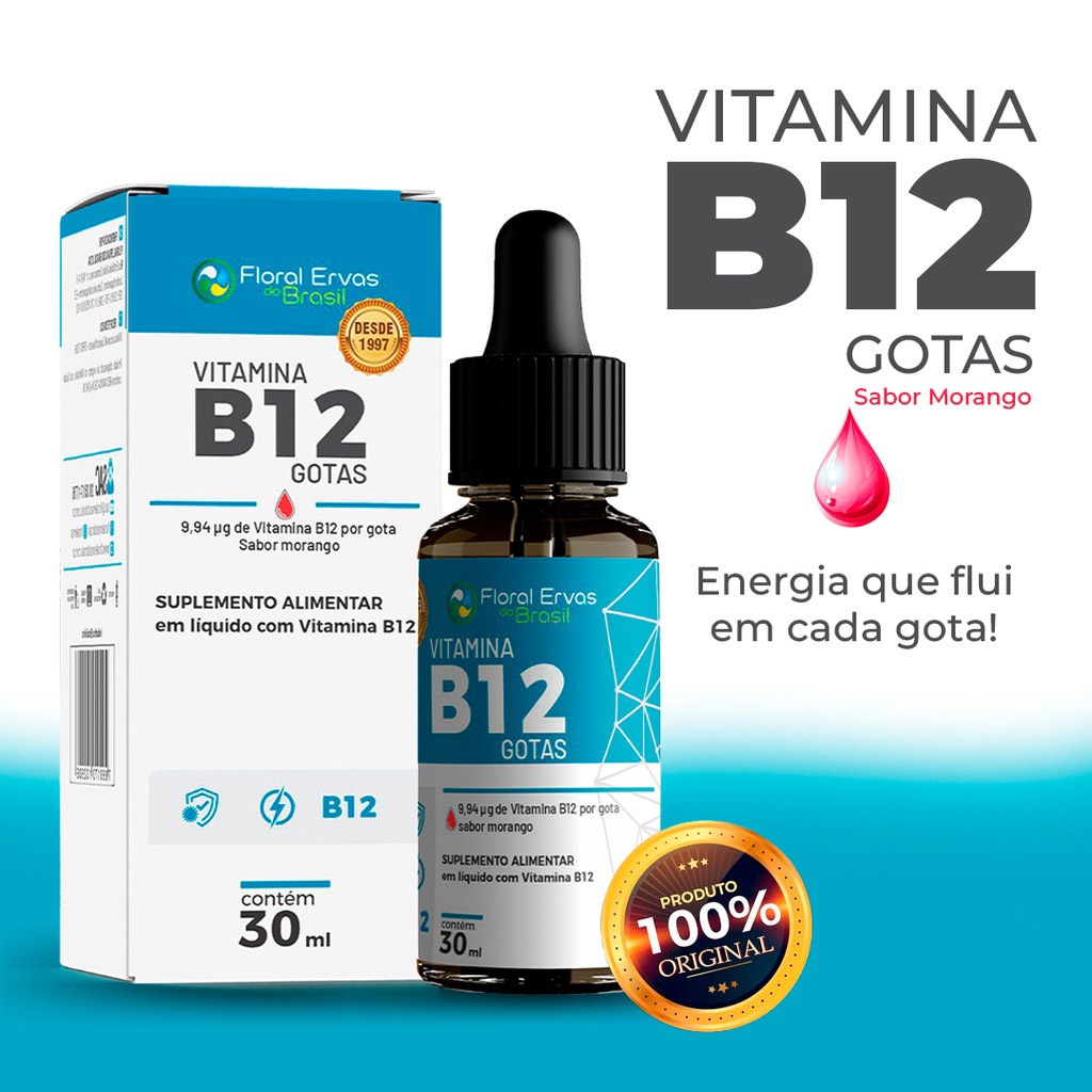 B12 Metilcobalamina Sublingual 30ml Floral Ervas - Em gotas Vitamina - Rende 600 doses