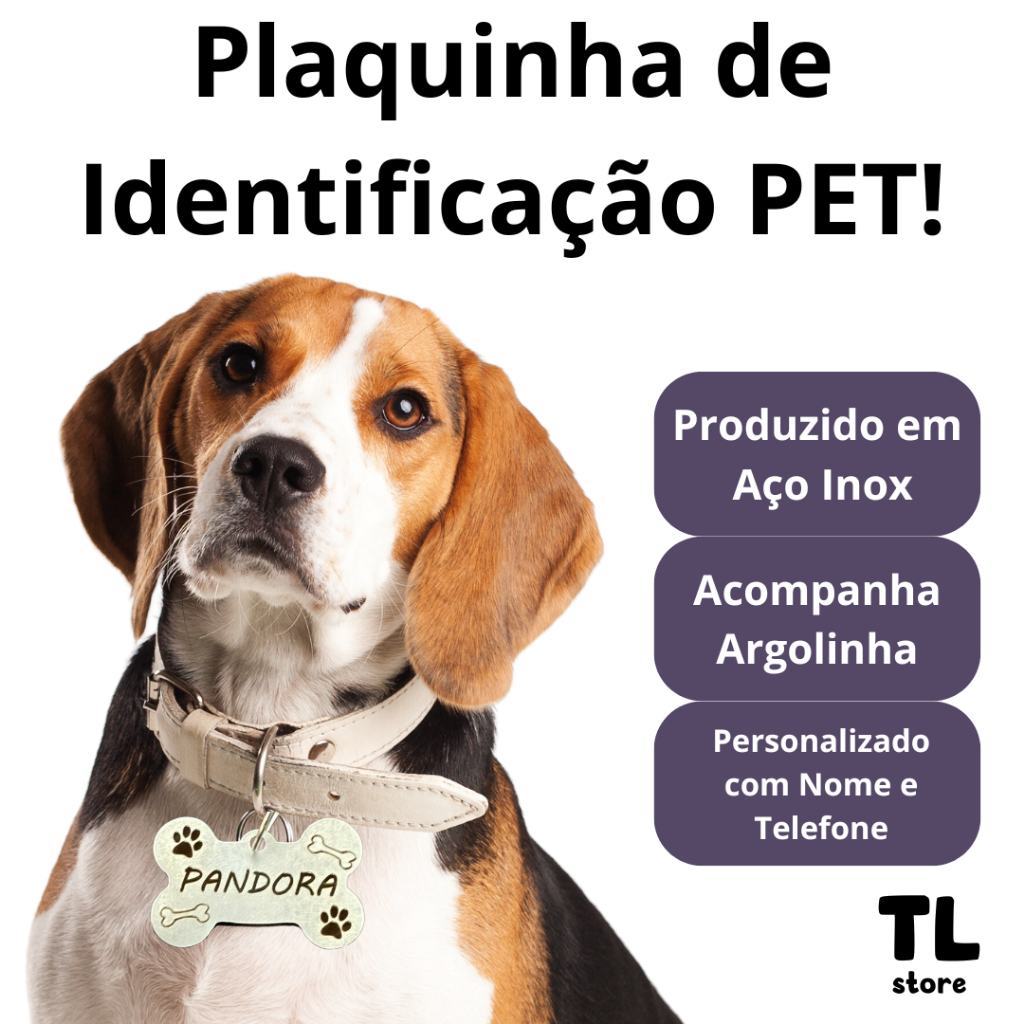 Plaquinha de identificação Pet para Coleira para cachorro e Roupa Pet shitzu Pug