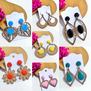 15 pares de brincos de MDF com resina femininos coloridos moda praia estiloso sortidos em Oferta na Shopee