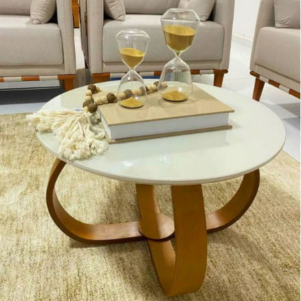 Mesa de Centro Sala Decorativa Redonda com Vidro 60 Centímetros Pé 35 cm