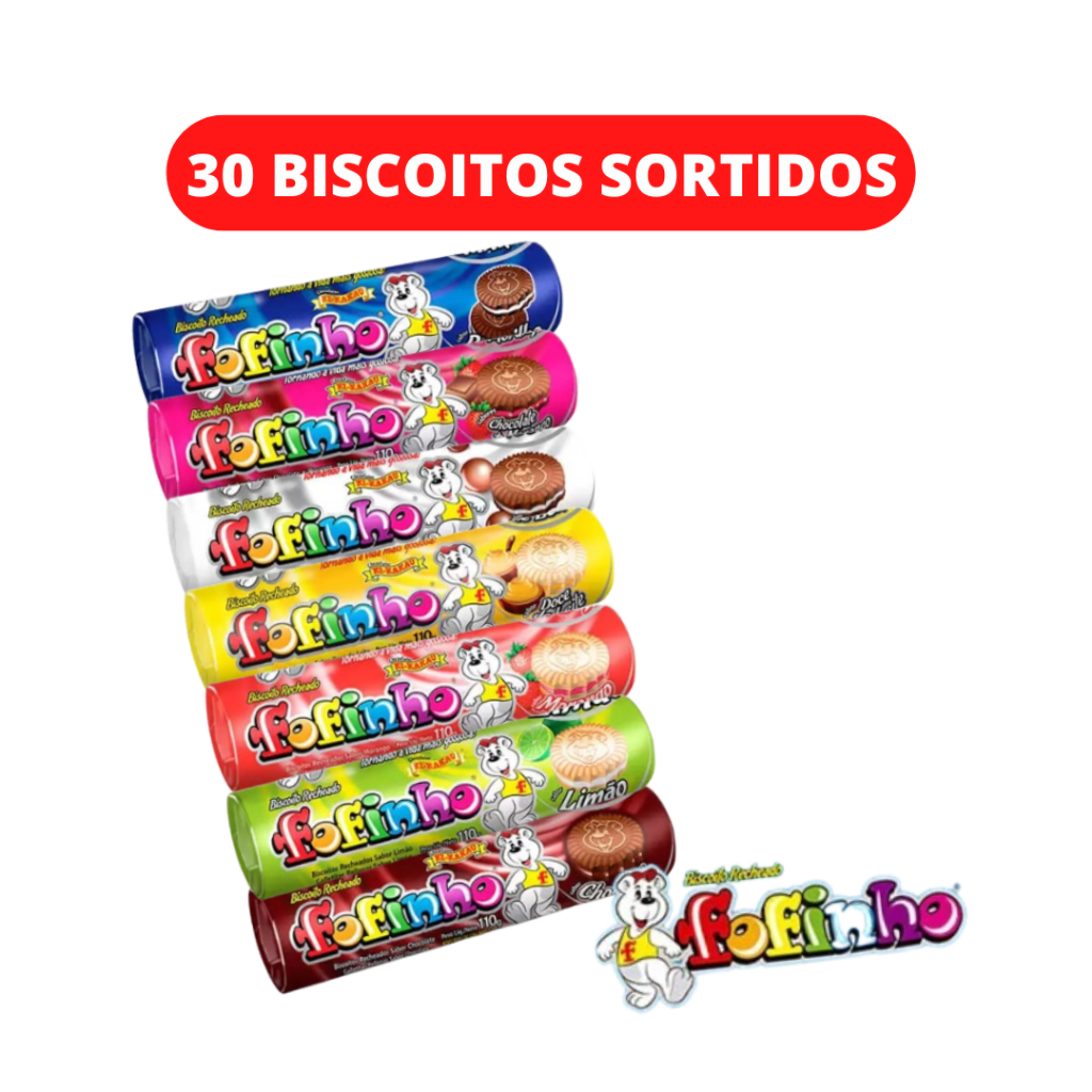 Biscoito Recheado Fofinho Bolacha Kit 30u 110g Caixa Sortido