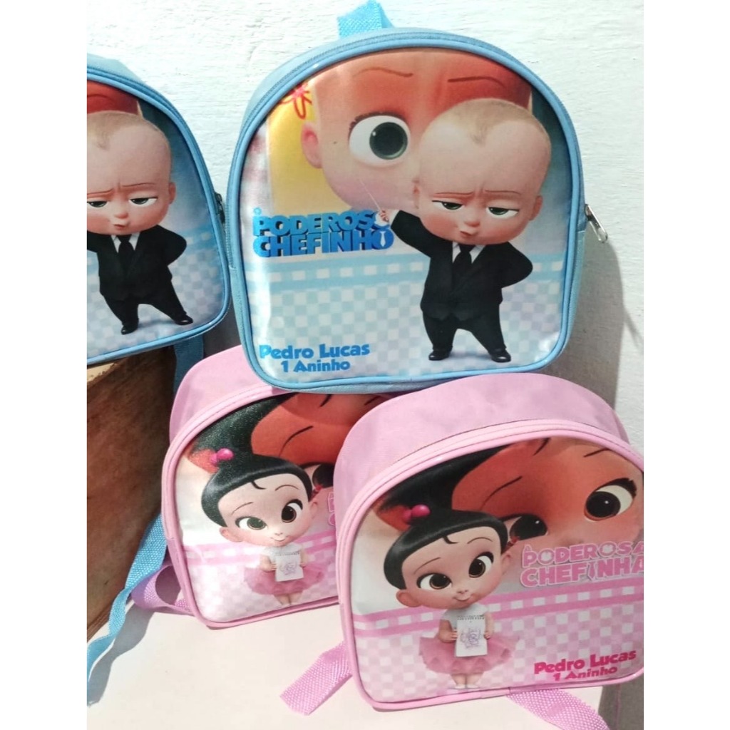10 mochilinhas personalizadas para lembrancinha de aniversario - todos os temas e modelos - poderoso chefinho