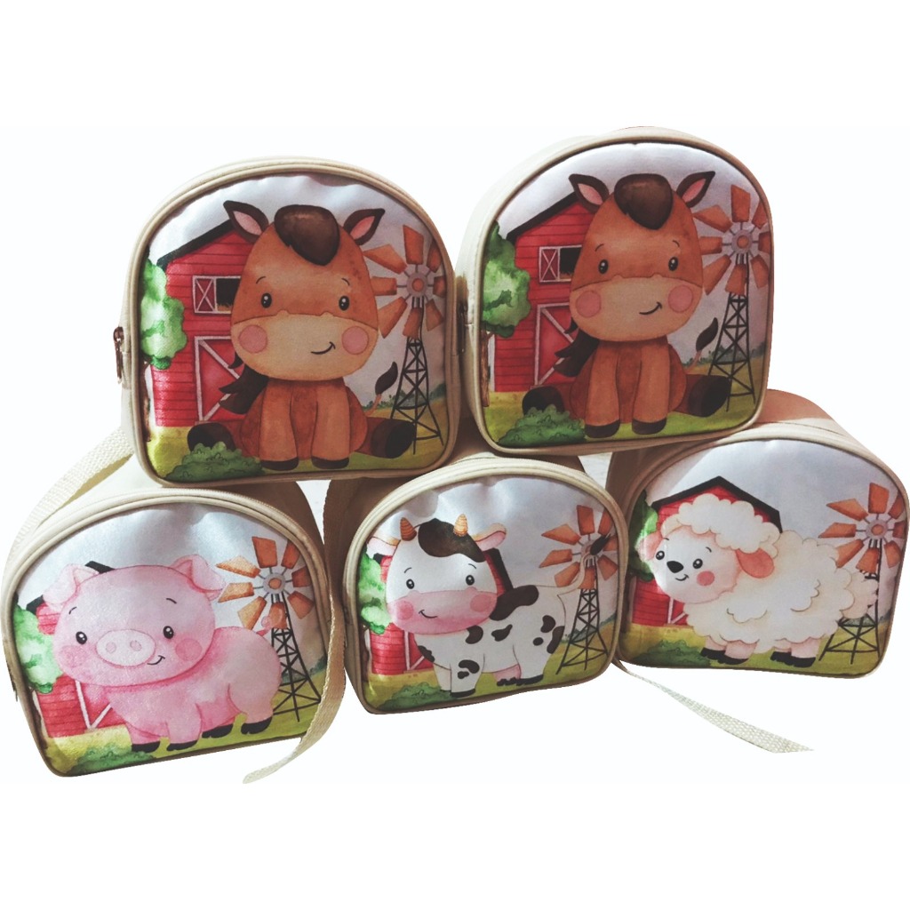 10 mochilinhas personalizadas lembrancinha tema fazendinha, lembrancinha de aniversario fazendinha