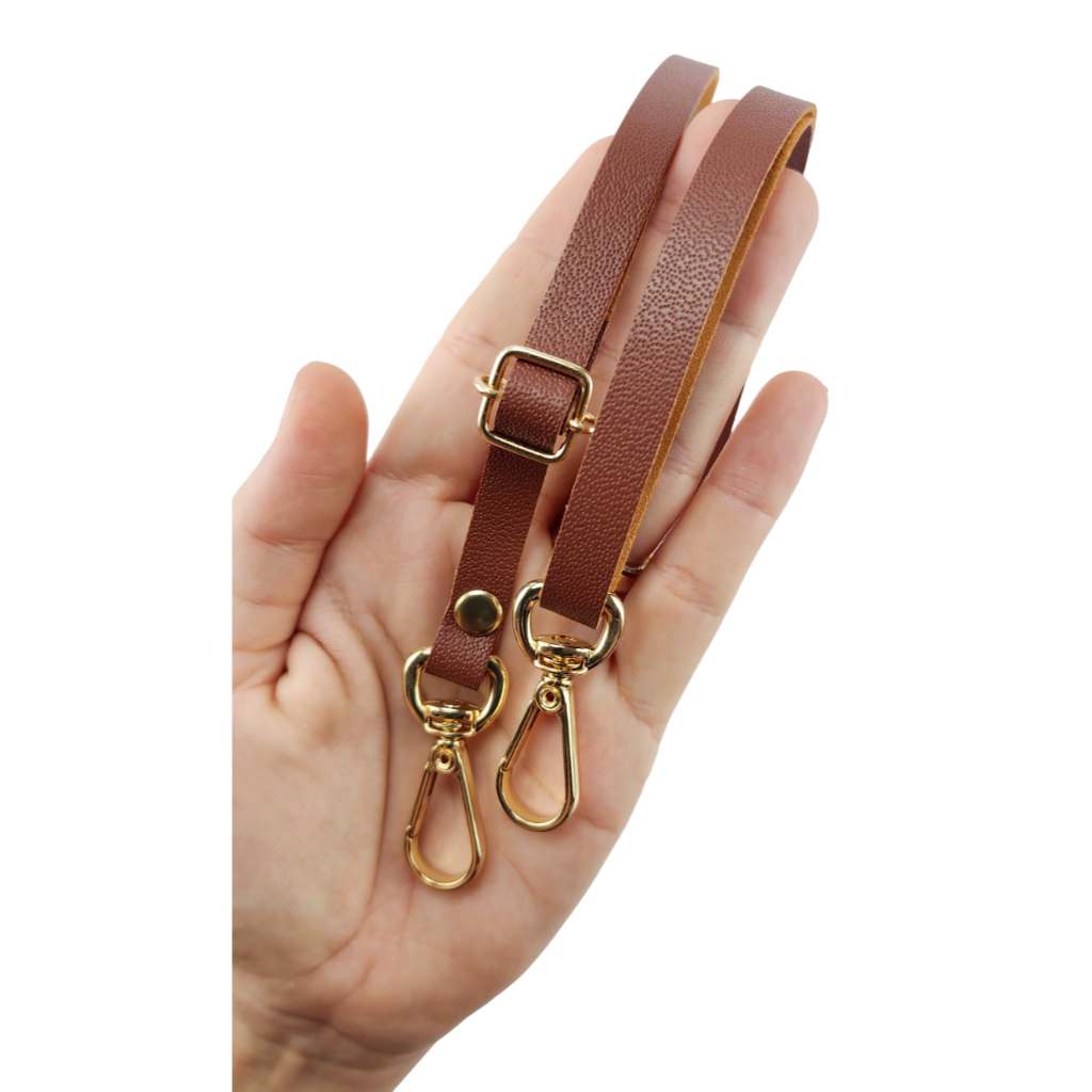 Alça para Bolsa transversal de Couro Legítimo Caramelo 1cm largura com mosquetões nas pontas