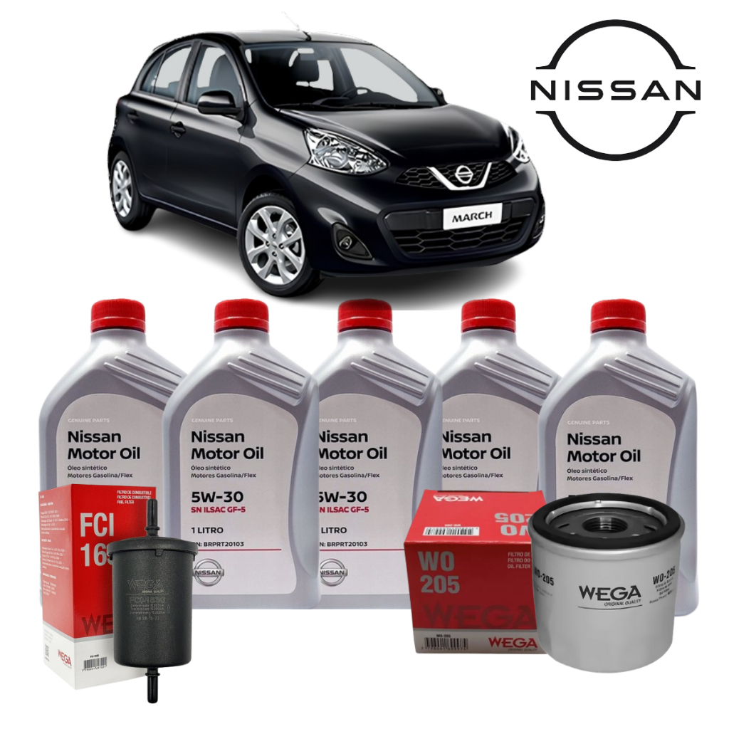 Kit Troca Óleo Nissan 5w30 100%Sintetico Nissan March 1.0 16v Flex Original 2011 até 2014