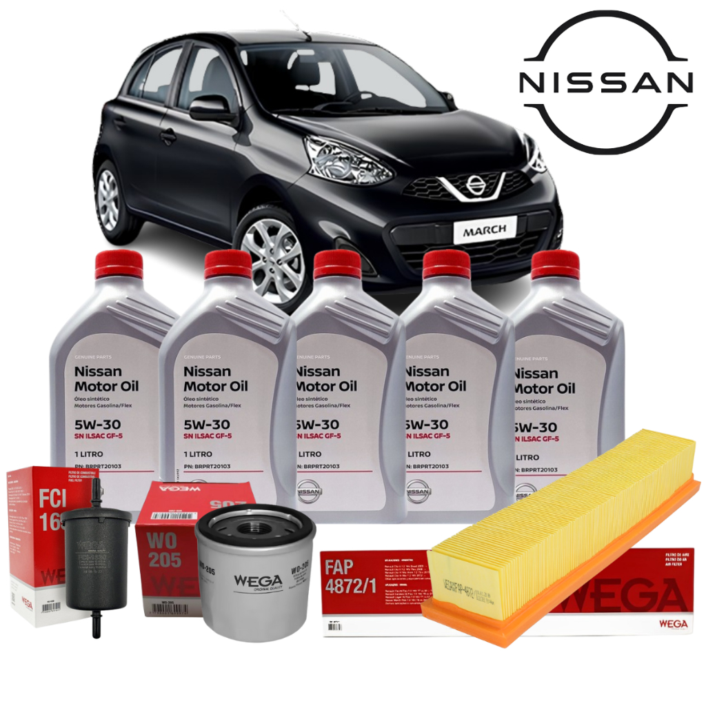 Kit Completo Troca Óleo Nissan 5w30 100%Sintetico Nissan March 1.0 16v Flex Original 2011 até 2014