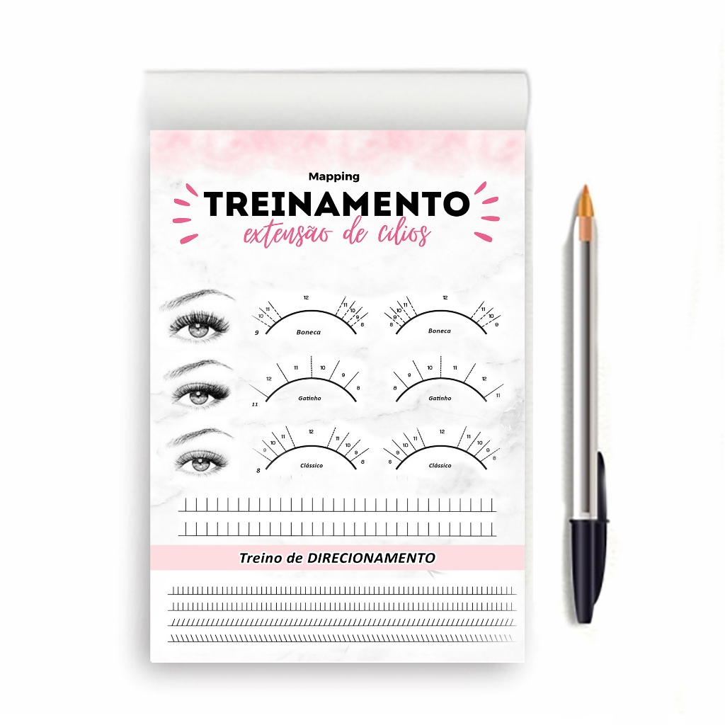 BLOCO FICHA DE TREINO ALONGAMENTO  EXTENSÃO DE CILIOS MAPPING  TREINAMENTO A5 DESTACÁVEL 14X21CM em Oferta na Shopee