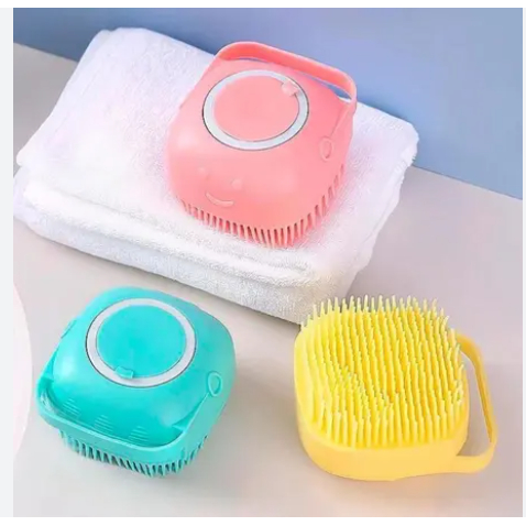 Esponja Para Banho de Silicone com Dispenser Massageador Escova Shampoo Sabonete Liquido Infantil Pet