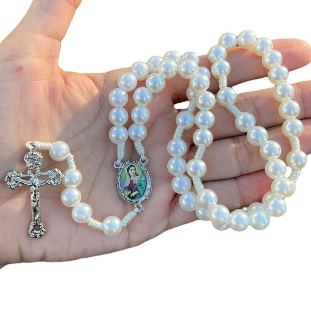 Terço Santa Luzia Perola Terço de Mão 35CM em Oferta na Shopee