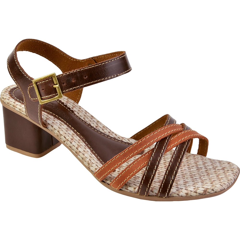 Sandália Feminino Couro Legítimo Tiras Fina Fechada Artesanal Salto Alto Bloco Confortável SC75.40 em Oferta na Shopee