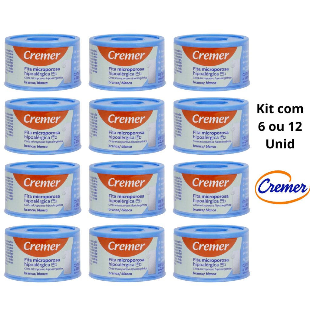 Kit 12 Unid Fita Microporosa Micropore CREMER 2,5cm x 4,5M (cor: BRANCO)