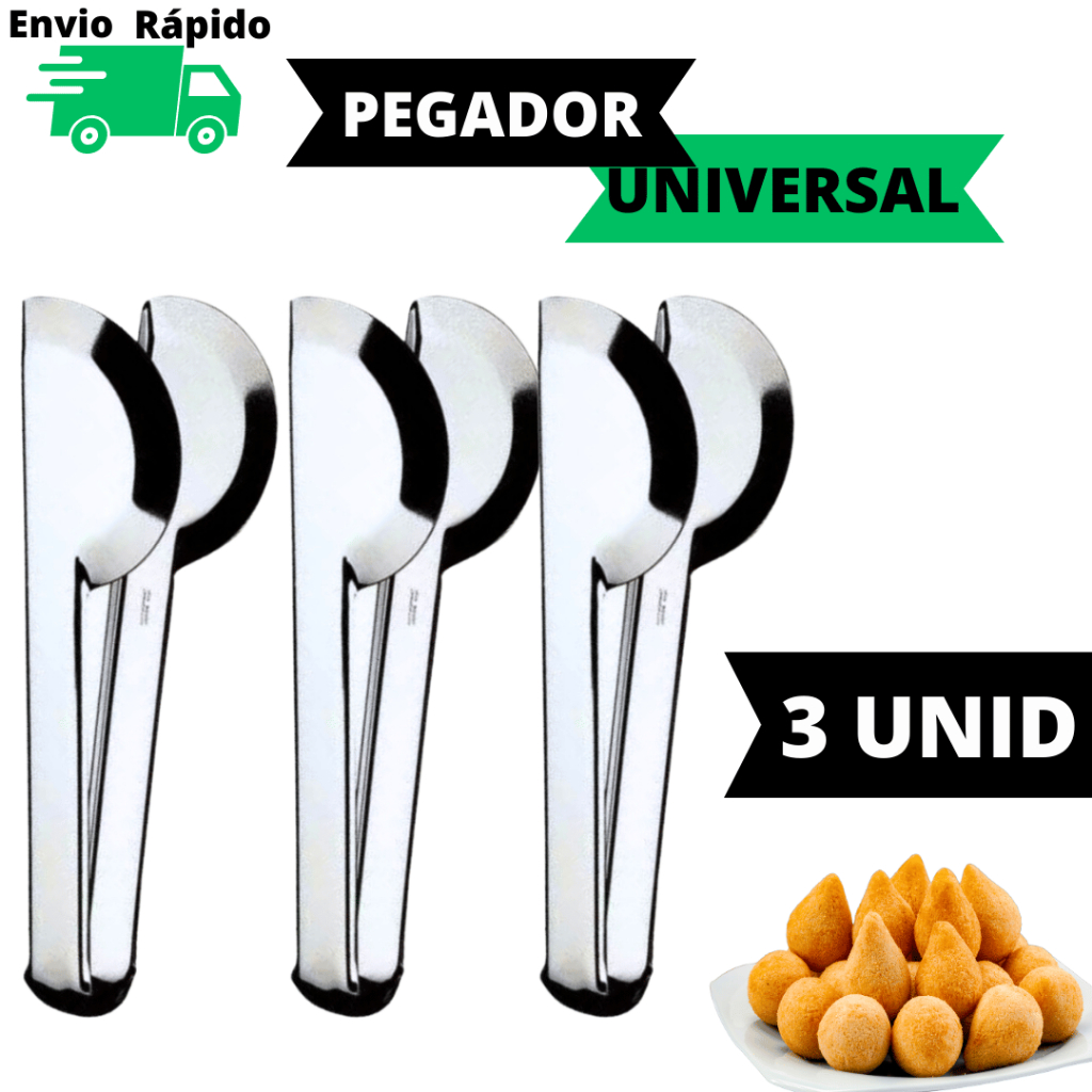 Kit 3 Pegadores Universal Com 20cm Para Cozinha 100% Aço Inox Para Restaurante Buffet Pousada Hotéis Churrasco Jogo Resistente Qualidade Presente Chá De Cozinha Casamento