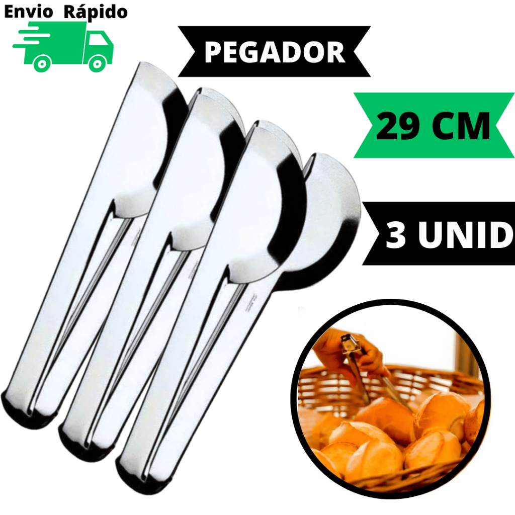 03 Pegadores Universal 29cm Pegador Grande Para Cozinha 100% Aço Inox Kit Para Restaurante Buffet Pousada Hotéis Churrasco Jogo Resistente Qualidade Conjunto Para Presente Chá De Cozinha Casamento