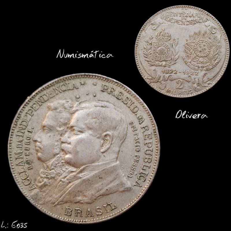 L.: 1474 - Moeda antiga Brasil 2000 réis 1922 prata 900.