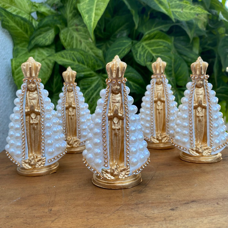 Kit 6 Nossa Senhora Aparecida Pérola Com Dourado Delicada / Lembrança De Batizado / Lembrança De Casamento