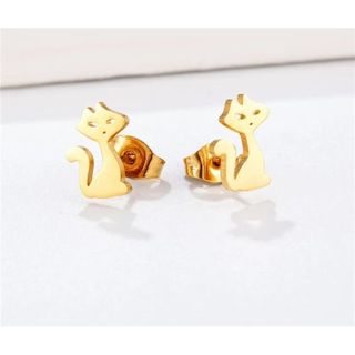 Brinco Cat Aço Inoxidável Dourado Gato Gatinho Cats Gatuno Aço Inox Cirúrgico Brincos Pequenos