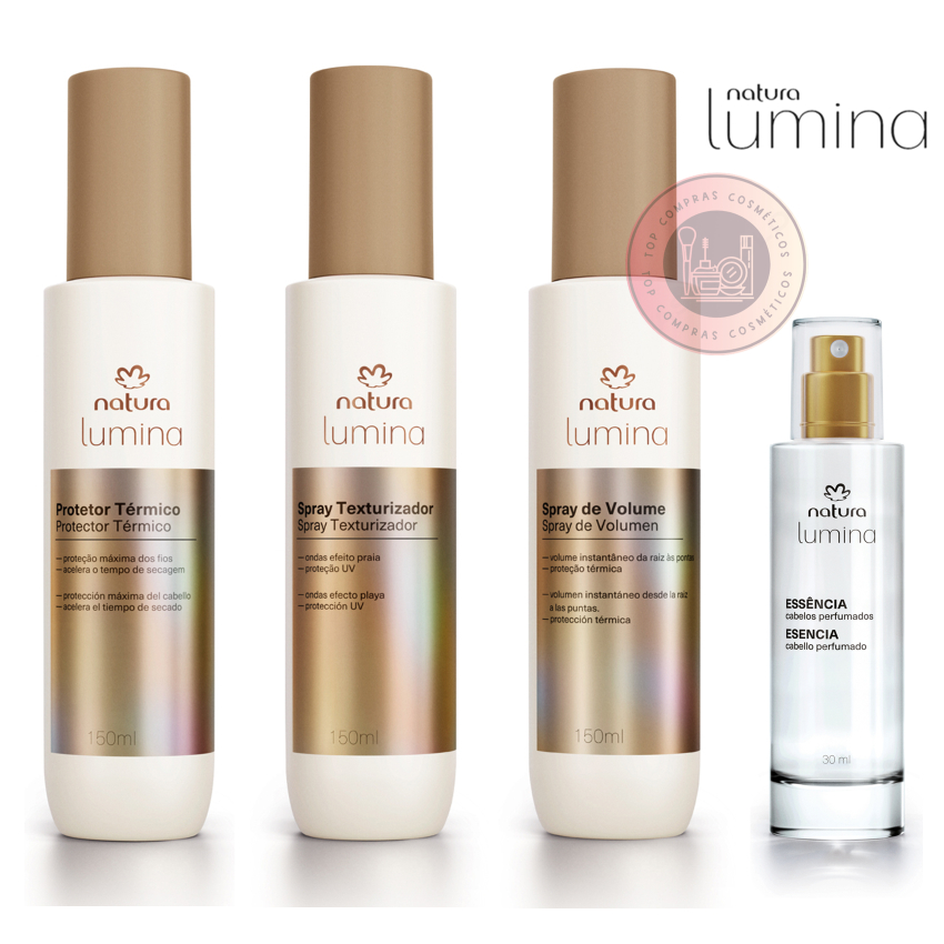 Spray de Volume, Spray Texturizador, Protetor Térmico e Essência Sublime Lumina Natura em Oferta na Shopee