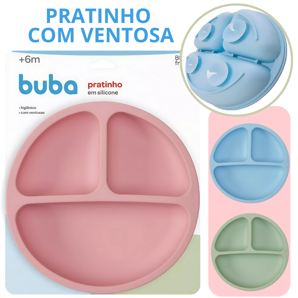 Prato de Silicone Buba Com Divisórias Com Ventosa Introdução Alimentar Bebê Refeição Infantil