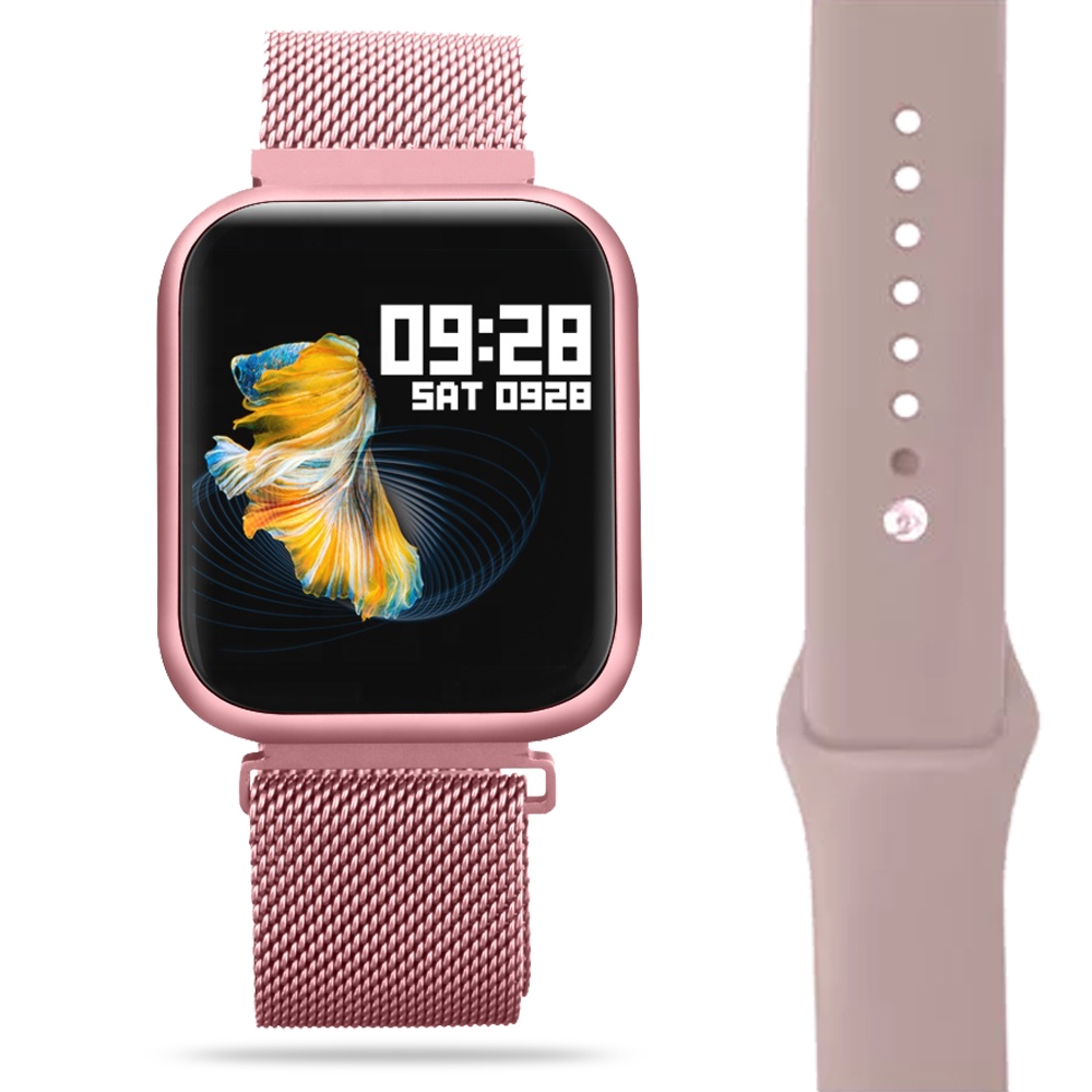Smartwatch Relógio Smart P80 Pro com Duas Pulseiras Silicone e Metal Relógio Inteligente Rose P70