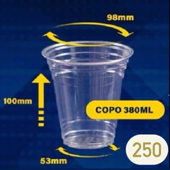 50~250 copo 380 ml PET super resistente sem tampa (compatível bolha ou reta 98)(CHOCO)