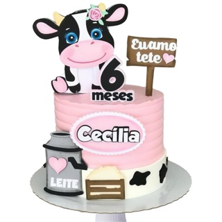 Topo de Bolo Para Mesversario Personalizado com Nome e Idade Vaquinha Eu Amo Tete em Oferta na Shopee