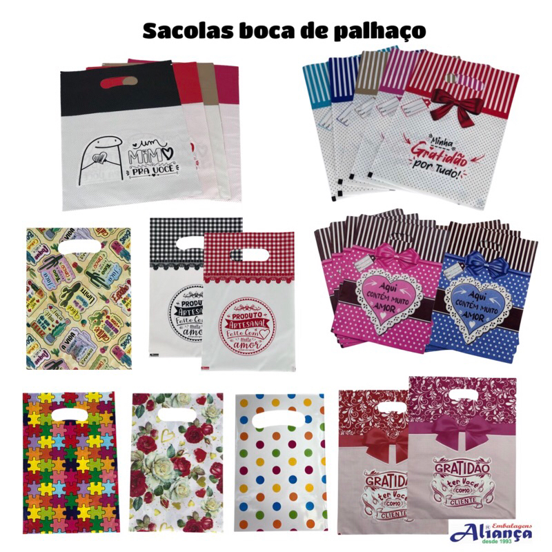 50 Sacolas Boca de Palhaço 20x30cm Decoradas