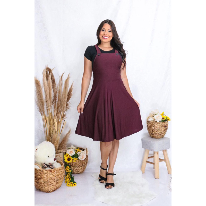JARDINEIRA SALOPETE GODE MIDI MODA FEMININA MODESTA MODERNA FARDAMENTO