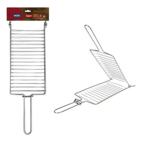 Grelha Dupla Churrasqueira Para Frango Peixes Linguiça Abaulada Churrasco 56 X 18,50 Cm  Reforçada