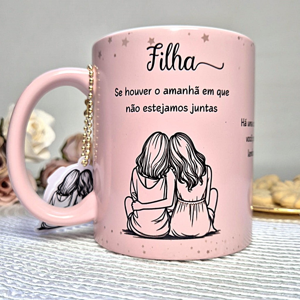 Caneca com Mensagem de Mãe para Filha com Tag e Caixa Personalizada para Presente