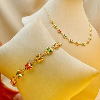 kit colar+pulseira borboletas coloridas folheado em Oferta na Shopee