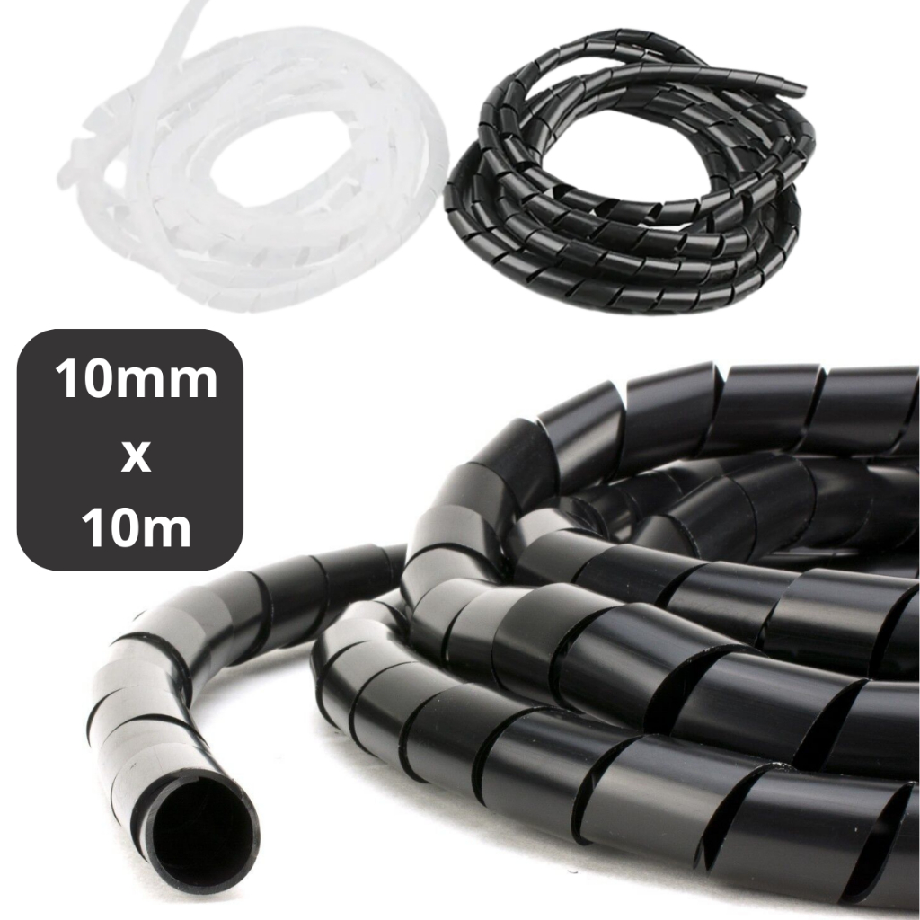 Organizador de Cabos Fios Espiral 10mm x 10m Preto Branco Informática Flexível