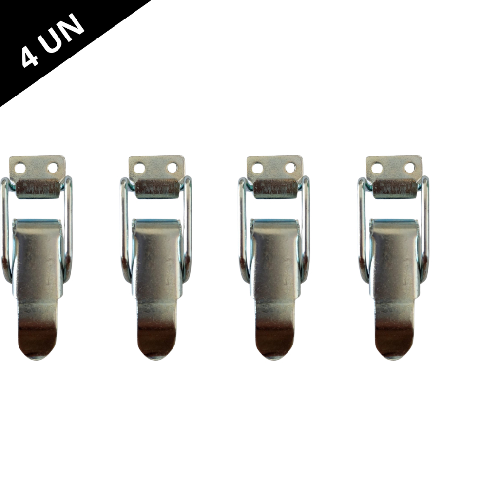 Kit 4 Fechos de engate rápido pequeno cor zinco branco grampos trava pressão / aço carbono 1008