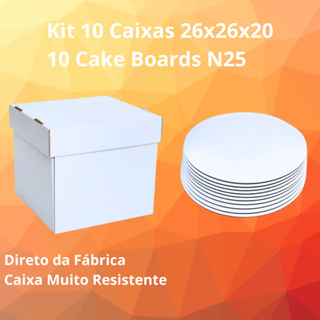 Kit Confeitaria 10 Caixas Para Bolo 26x26x20 e 10 Cake Board 25cm MDF Tamanhos Variados em Oferta na Shopee