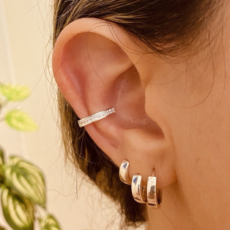 Piercing Fake Cravejado de Prata 925
