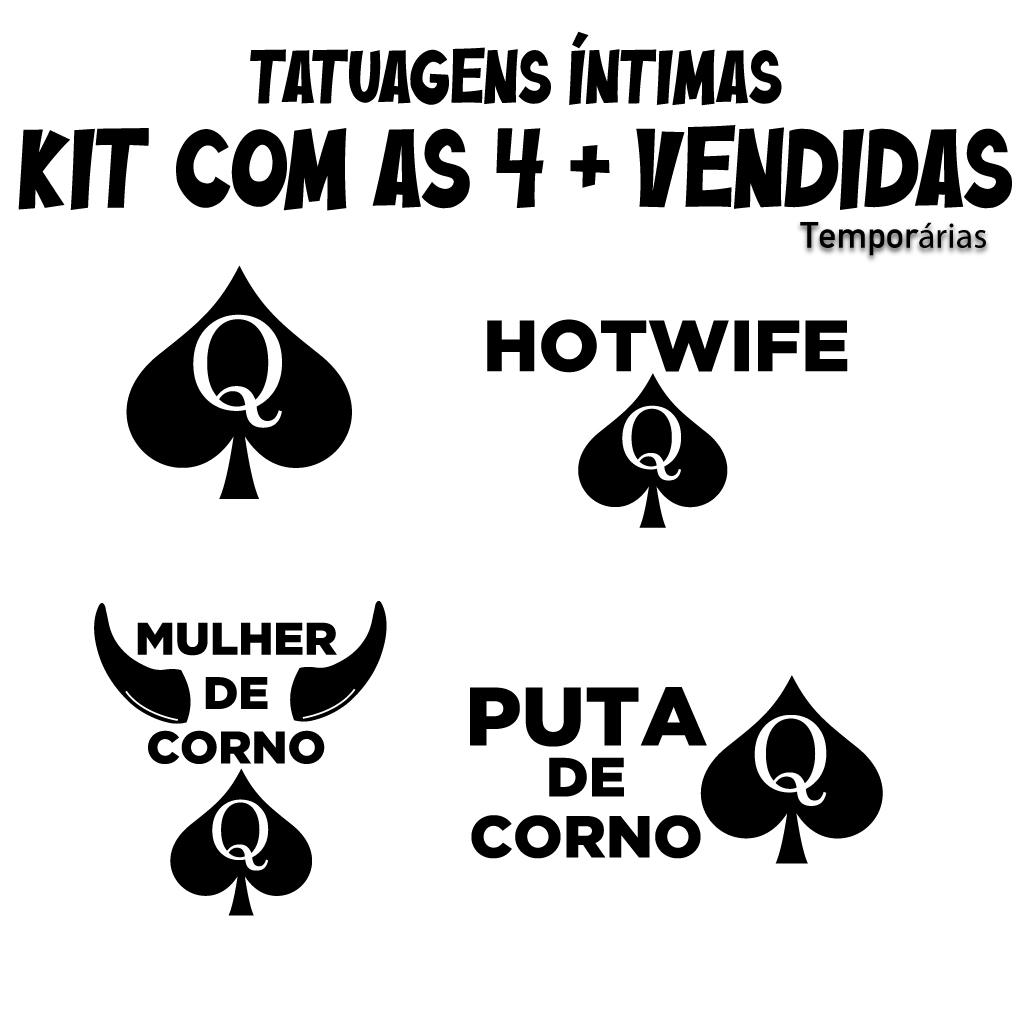 A 4 TATUAGENS TEMPORÁRIAS  MAIS VENDIDAS  DAMA DE ESPADA / HOTWIFE / MULHER DE C0RNO / PUT@ de C0RN0
