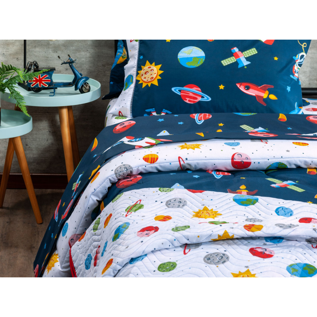 Jogo De Cama Solteiro e Casal Padrão 200 Fios 2 e 3 Peças Astro Planeta em Oferta na Shopee