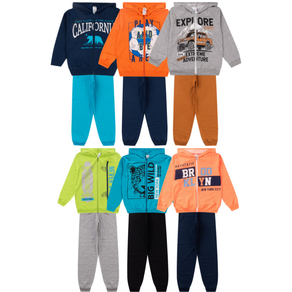 Kit 4 Peças Infantil Moletom Menino Juvenil Inverno Zíper Tamanho 1 ao 16 - 2 Casacos + 2 Calças Roupa Infantil