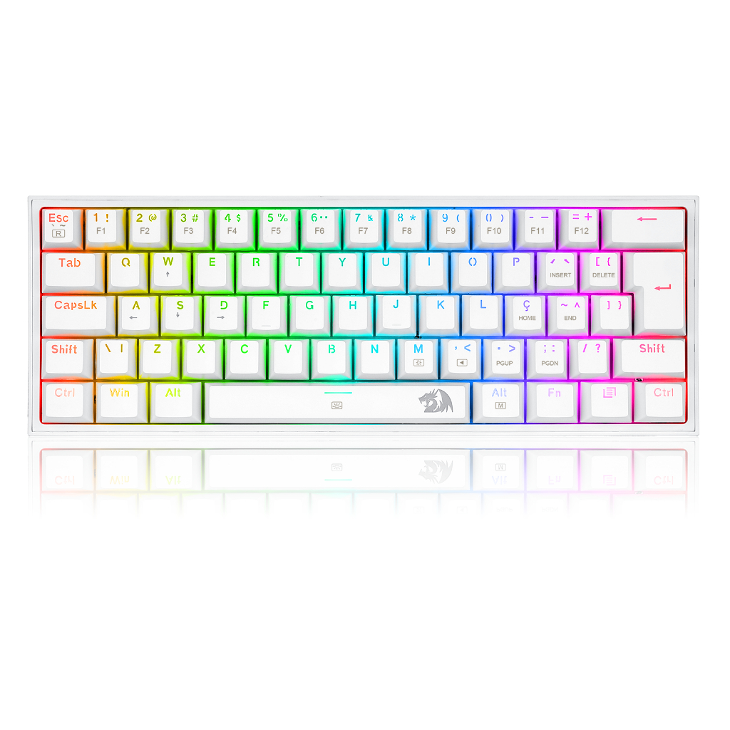 Teclado Mecânico Gamer Redragon Fizz RGB Branco Switch Brown Marrom PT-BR ABNT2