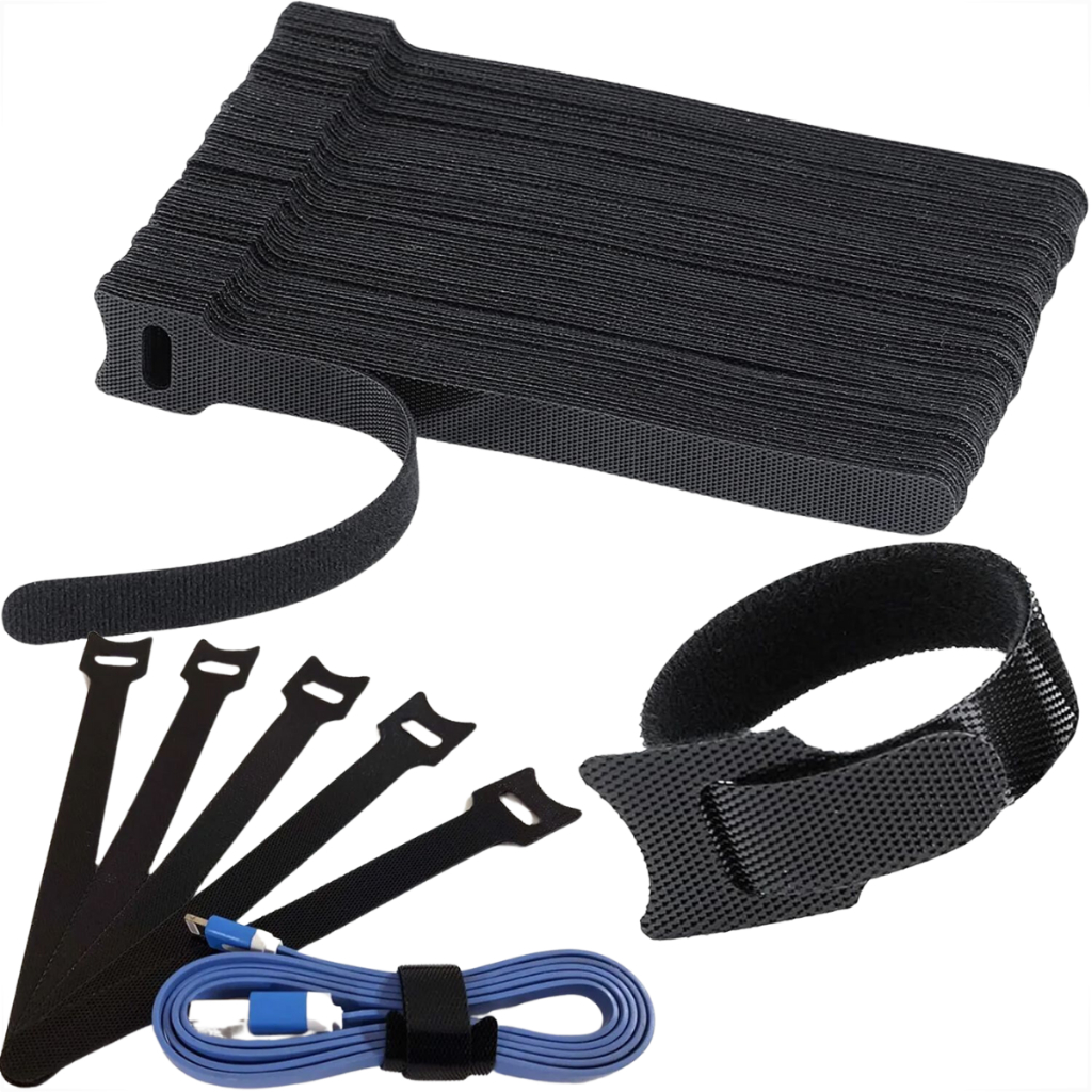 Organizador de Cabos Fios Fita Abraçadeira Velcro Preto Branco Informática Flexível 150mm x 12mm