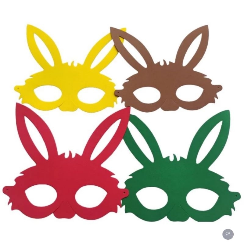 Máscara Eva Coelho Com Elástico 30 Unidades Festa Infantil Coloridas