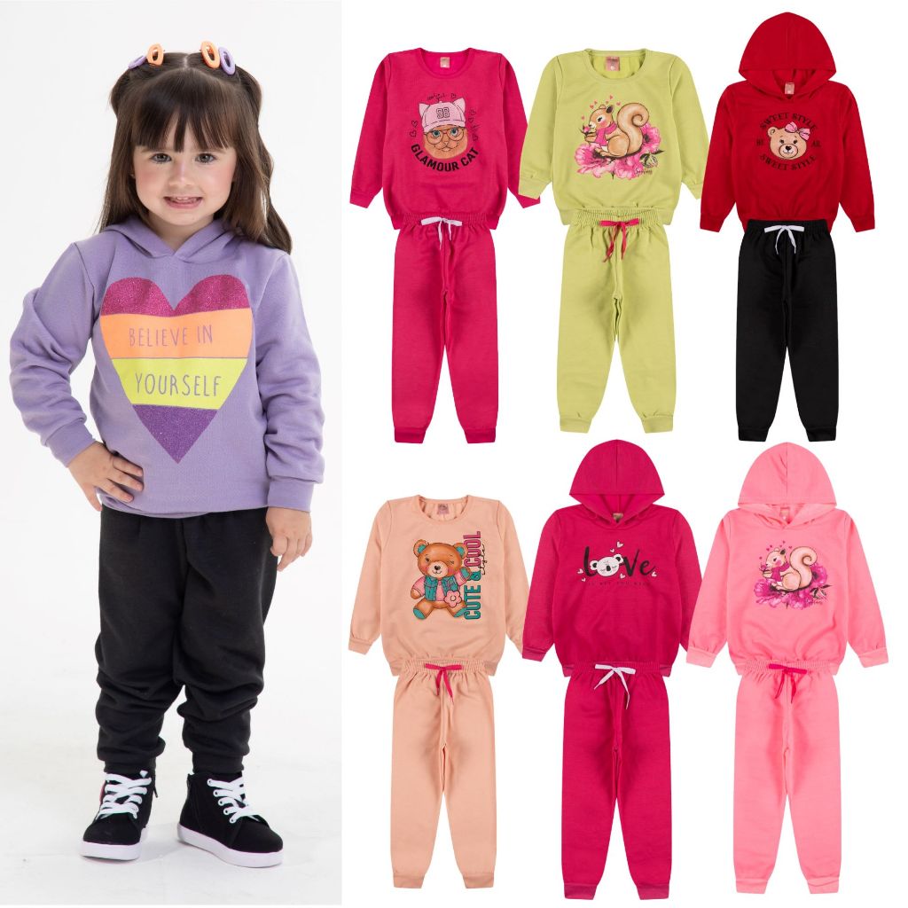Kit Sortido 8 Peças de Roupas Infantil Menina inverno - 4 blusa/casaco + 4 calças   Kit com 4 Conjuntos em Oferta na Shopee
