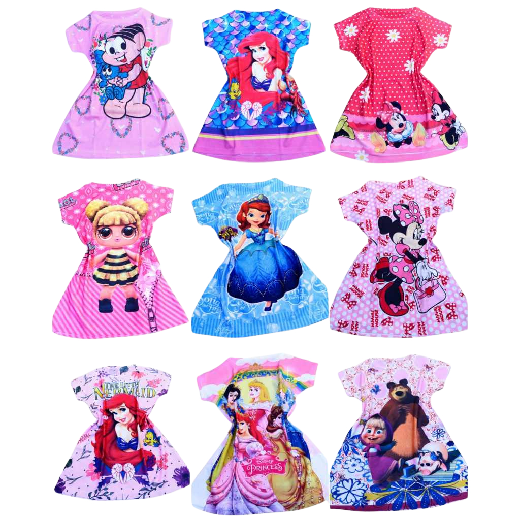 KIT 5 Vestidos de Personagem Infantil em Oferta na Shopee