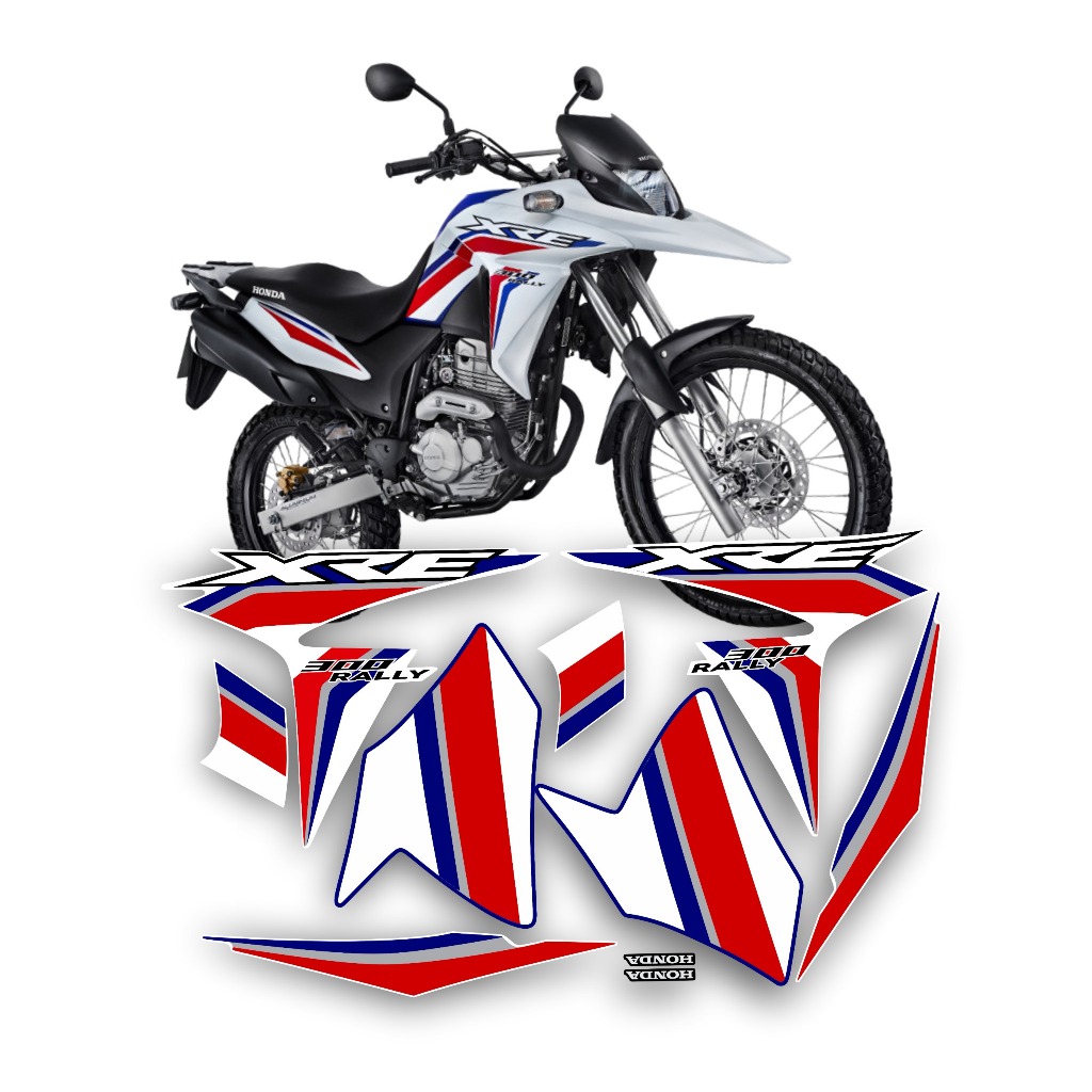 Kit Adesivos Compatível Com XRE 300 Tricolor Rally Branca 2016 a 2018 Laminado Não Desbota Não Solta