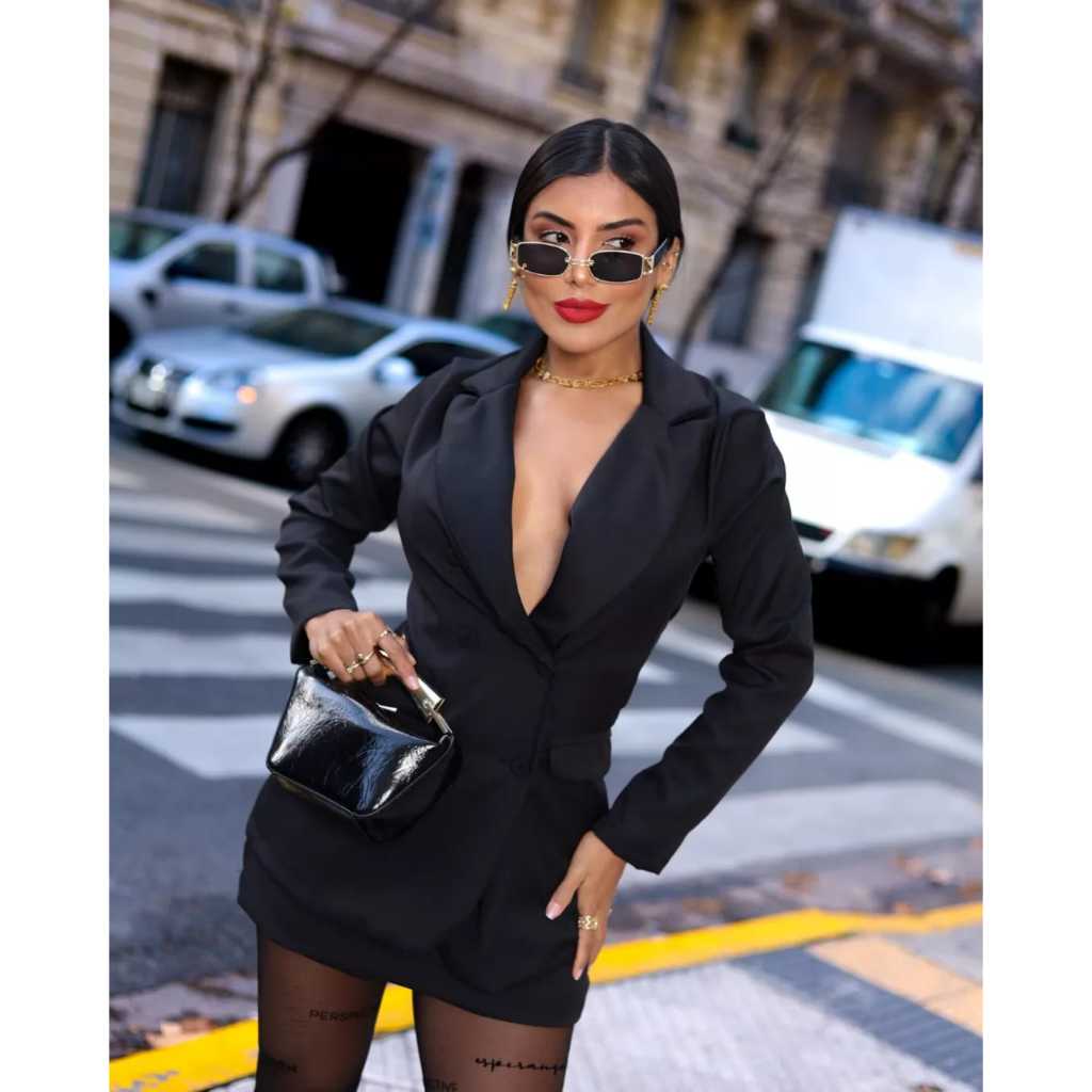 Conjunto Blazer Feminino Preto – Alfaiataria com Short Saia | Moda Gringa e Social Fashion (P/M/G)