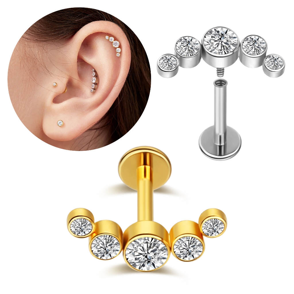 Piercing Helix Tragus Conch Aço Cirúrgico Boca-Medusa Labret Pvd Cluster 5 Zircônias Trágus em Oferta na Shopee