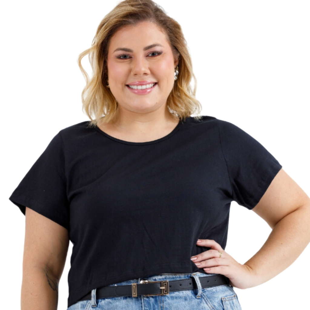 Cropped Feminino Oversized Básico Verão Blusa 100% Algodão Plus Size 3047A