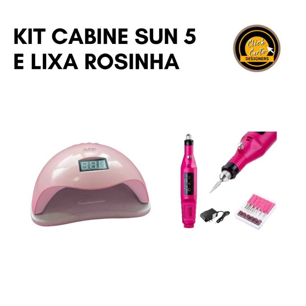 Kit Cabine UV/LED Sun 5 48w ROSA e Lixa Rosinha Caneta em Oferta na Shopee