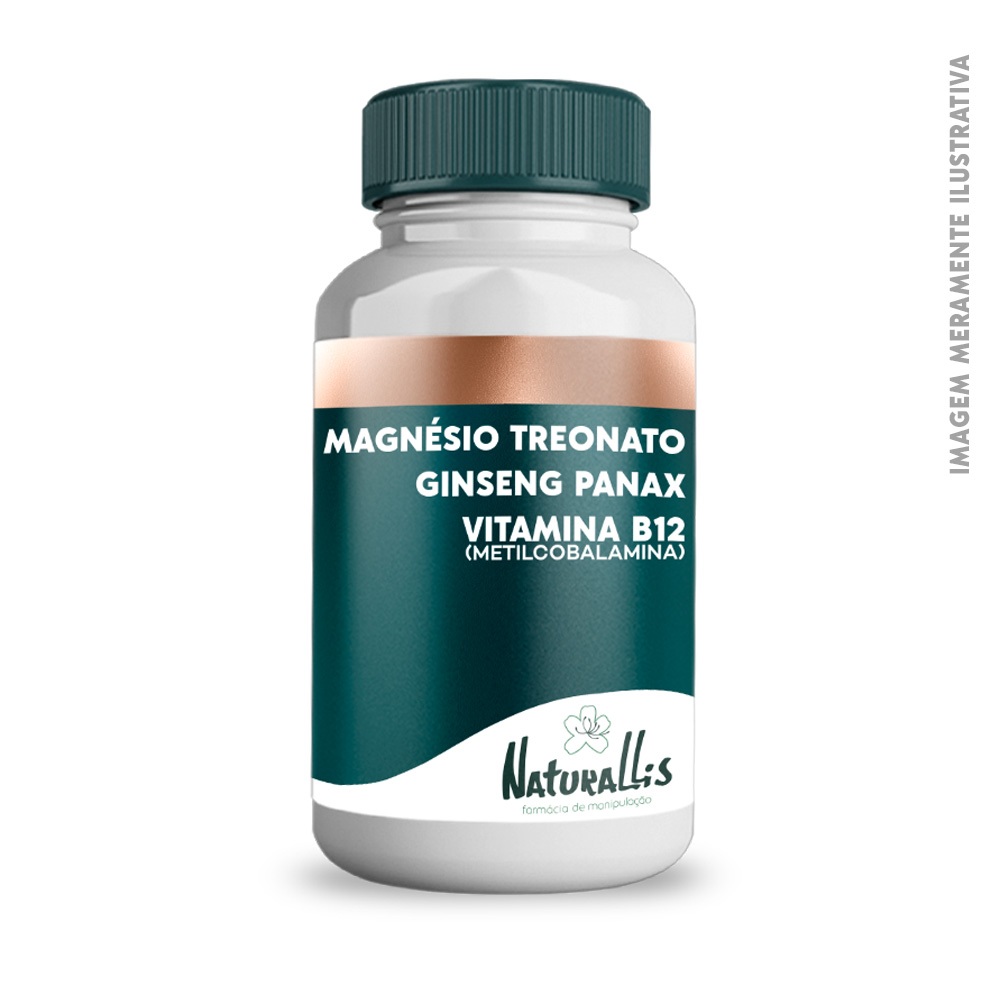 Magnésio T 200mg + Ginseng Panax 100mg + Vitamina B12 Metilcobalamina 1000mcg (60 ou 120cp)